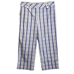 2 for $15 SALE Purple Plaid Crop Pants Capri White Button Details Cuffed by Loft